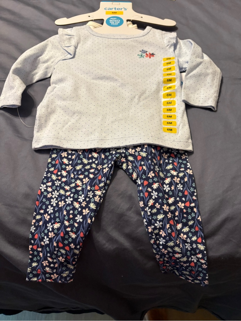 Carter's Baby Girls Light Blue Top & Navy Floral Leggings Set - 6M